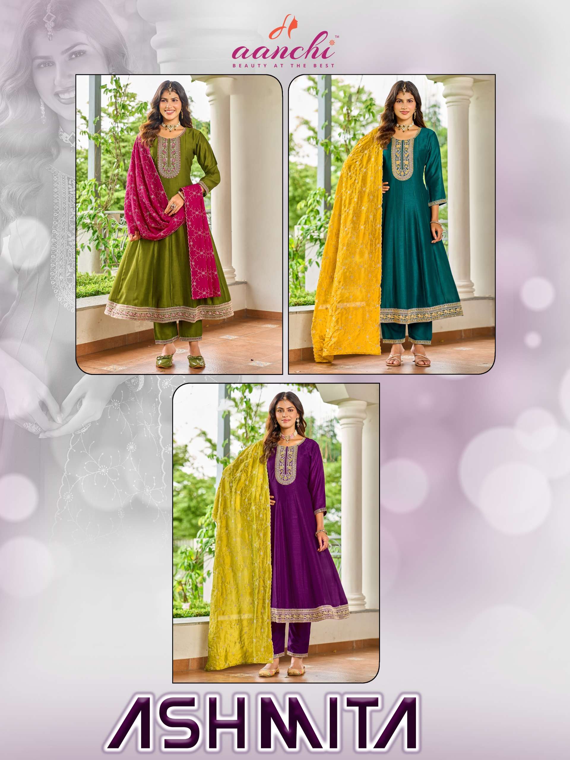 AANCHI ASHMITA SILK SEQUENCE DESIGNER ANARKALI SUIT HEAVY TYPE FESTIVAL IN SURAT